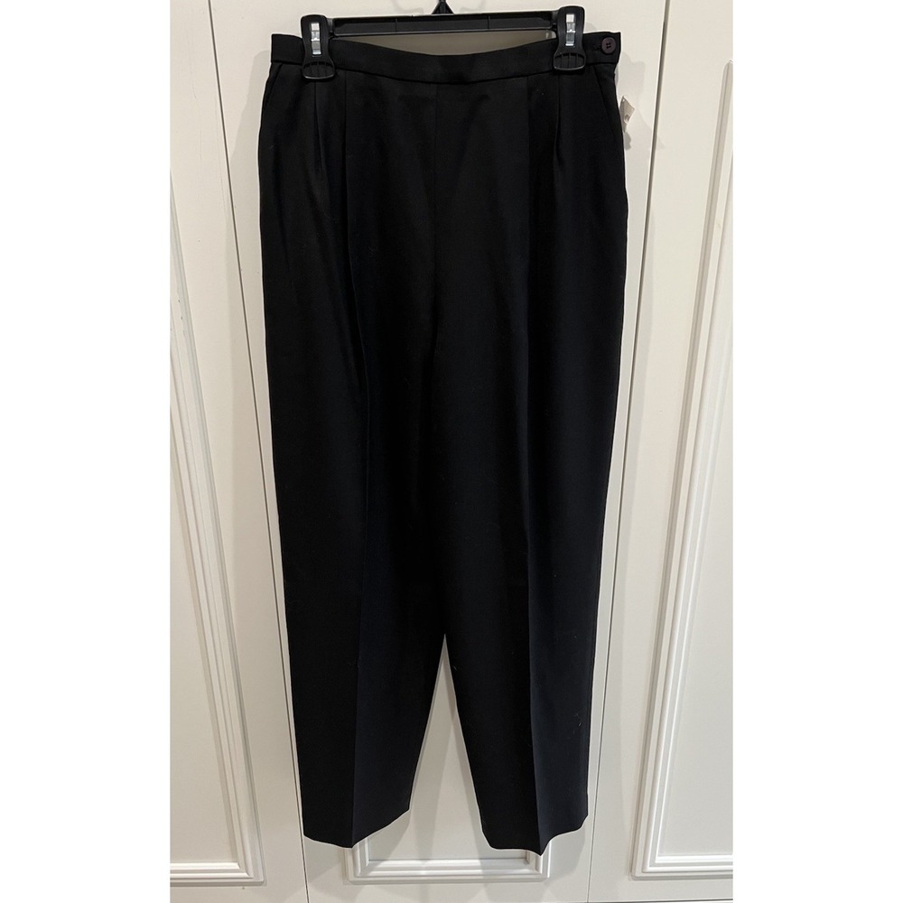 Vtg Talbots Black High Rise Pleated Wool Dress Pants Lined Minimalist Career